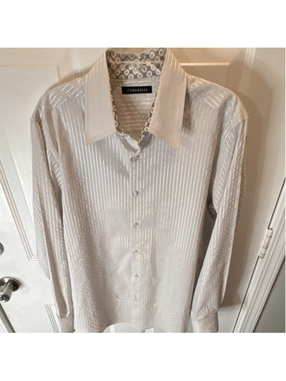 Fumagalli Men's Regular silver Striped Cotton Blend Dress Shirt XL Button Front